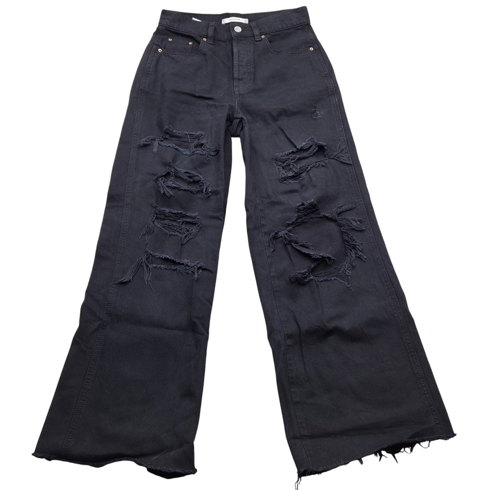 Pacsun Baggy Jeans‎ Black Denim Distressed Wide Leg Womens 25 (27x28.75)